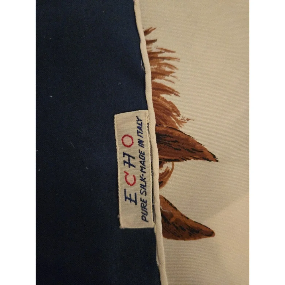 Vintage Horse Scarf Silk Equestrian Echo Blue White 26x25 RL Made in Italy